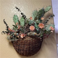 Artificial Cactus in Wall Hanging Wicker Basket