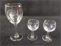 Two Cordial Apertif Wine Glasses And 1 Stem Glass