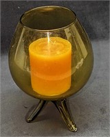 Vintage Glass Candle Holder With Candle