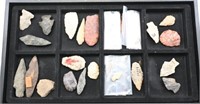 Tray of 23 +/- Native American Points. Display