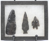 (3) Native American Flint/Stone points in Glass