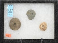 (3) Native American Drilled Disks in Glass top