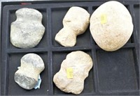 (4) Small Native American axe heads and one