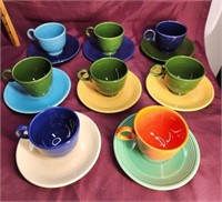 8 Fiesta ring handled cups and saucers