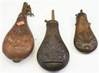 (2) 19th Century shot flasks: Leather with