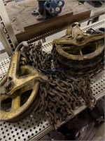Vintage hoist pulleys and chain