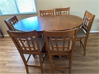 Mission Style Wood Oval Table w 6 Chairs, 1 Leaf
