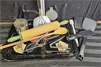 Serving tray, kitchen utensils