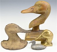 Figural brass duck head door stopper, Brass