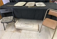 3 Vintage TV Trays, 2 Folding Chairs,