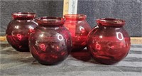 4 red globe planters