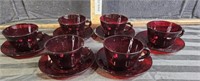 6 ruby red cups and saucers