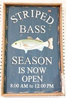 “Striped Bass Season is Now Open” wooden sign