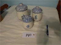 Blue spongeware canister set