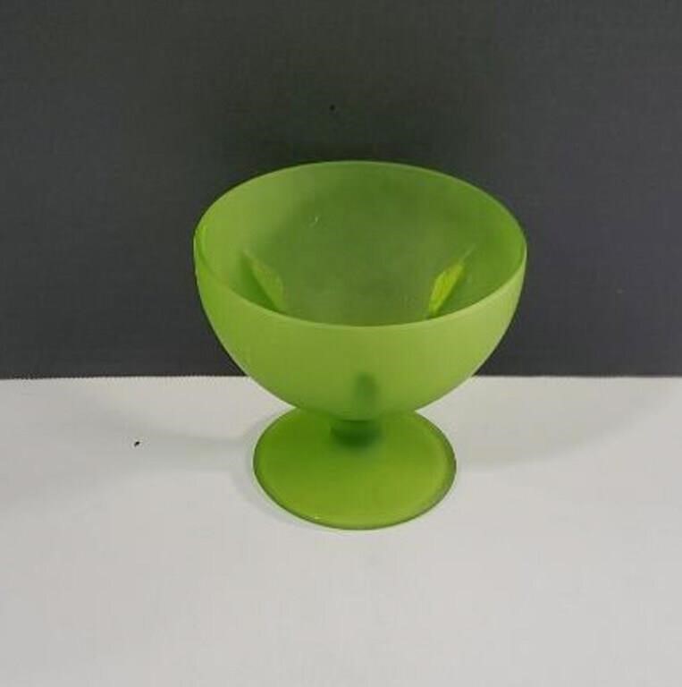 Vintage Green Satin/Frosted Glass Footed Fairy