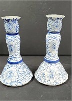Vintage  Porcelain  Blue And White Floral Candle