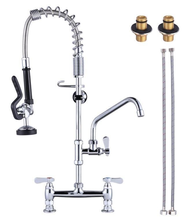 Commercial Kitchen Faucet, Deck Mount with Pre-Rin