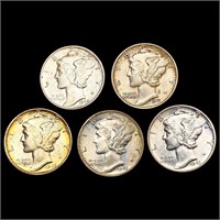 [5] Mercury Silver Dimes [1941, 1942, [2] 1943,
