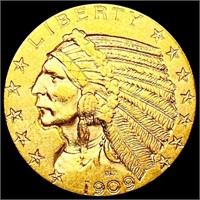 1909-D $5 Gold Half Eagle CHOICE AU