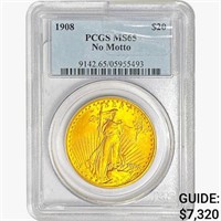 1908 $20 Gold Double Eagle PCGS MS65 No Motto
