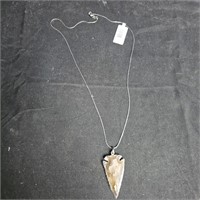 Jasper Arrowhead pendant silver edge w/ necklace.