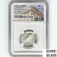 c.440-404 BC Attica, Athens AR Tetradrachm NGC MS