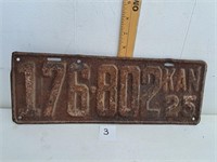 1925 Kansas License Plate
