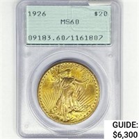 1926 $20 Gold Double Eagle PCGS MS60