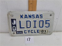 2001 Kansas Motorcycle License Plate