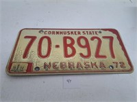 1972 Nebraska License Plate