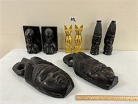 African Wood Fiqures & Egyptian Bookends As Shown