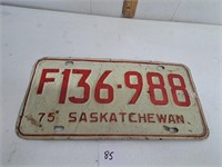 1975 Saskatchewan Canada License Plate
