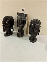 3 African Wood Busts As Shown