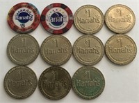 (2) $5 Poker Chips & (9) Gaming Tokens