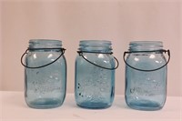 3pc Blue Jar Lanterns