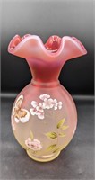 Fenton Art Glass Butterflies & Floral Vase