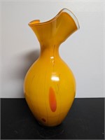 Large Glass Vase Orange Ruffled Edges