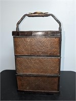 Large Vintage Lacquered Stacking Basket w/ Handle