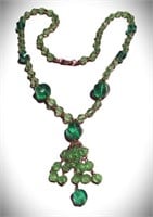 AMAZING VINTAGE ART DECO GREEN FACETED NECKLACE