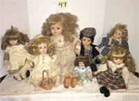 Lot of 7 Porcelain Dolls