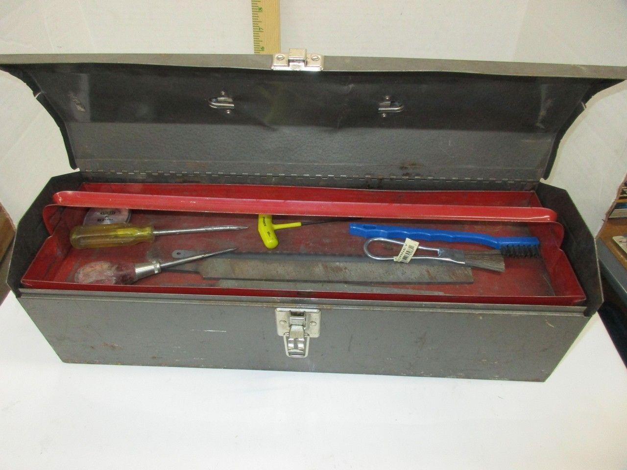 Metal toolbox with files and other tools