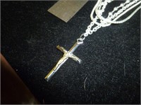Sterling Silver 4 Strand Silver Crucifix Necklace