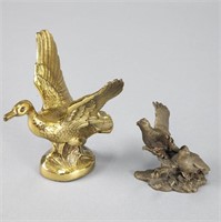 Vintage Brass Duck Figurine/ Avon Quail Birds