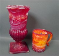 Two Imperial Red Slag Glass Items