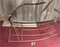Fine antique cradle scythe or wheat scythe