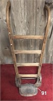 Wooden framed drum dolly with cast iron pan & iron