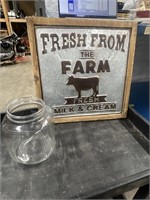 Metal Farm Fresh Sign with Wooden Frame & More
