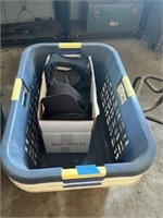 Laundry basket lot with box of hats