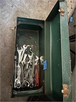 Metal green tool box with wrenches
