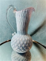 Vintage Diamond Quilted Cased Glass Ewer